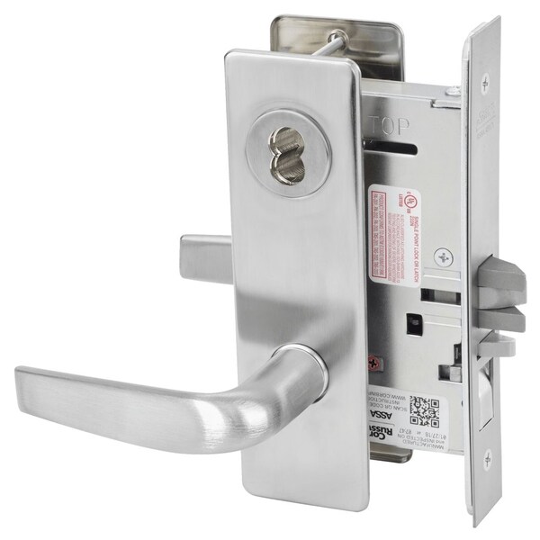 Entrance or Office Mortise Lock, CS Lever, M Escutcheon, 6-Pin LFIC Less Core, Satin Chrome